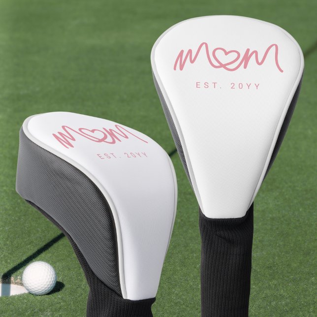 Simple Pink Script Heart Est Year Mom Established Golf Head Cover (Simple Pink Script Heart Est Year Mom Established Golf Head Cover)