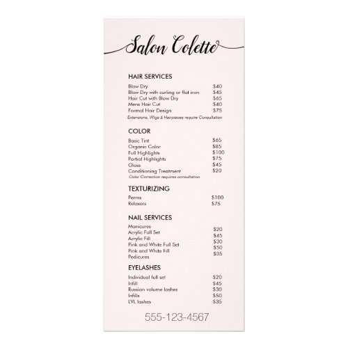 Simple Pink Script Salon Spa Service Menu