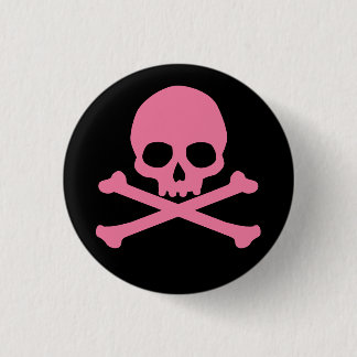 Simple Pink Skull and Crossbones Button