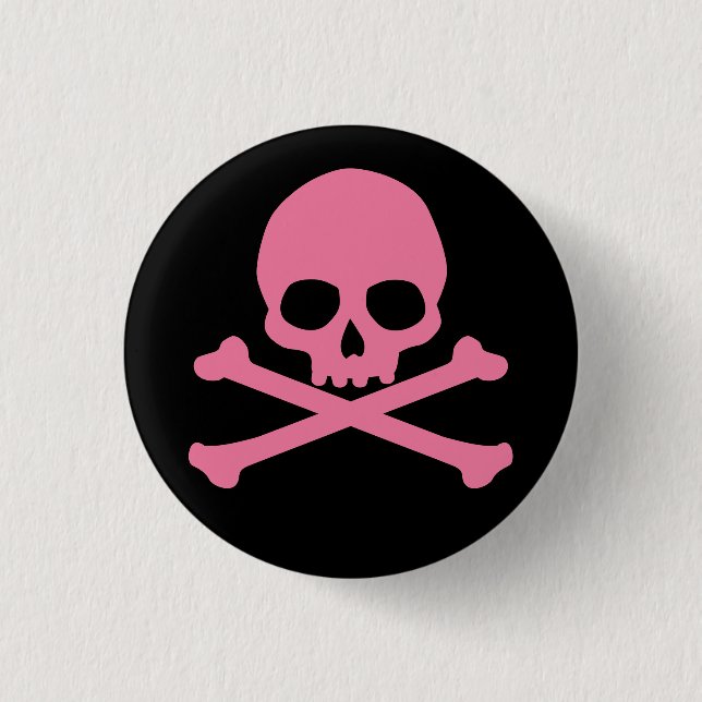 Simple Pink Skull and Crossbones Button (Front)