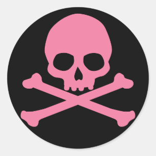 SImple Pink Skull and Crossbones Classic Round Sticker