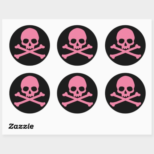 Simple Pink Skull and Crossbones Classic Round Sticker