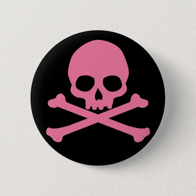 SImple Pink Skull and Crossbones Pinback Button (Front)