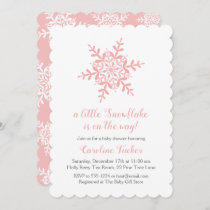 Simple Pink Snowflake Elegant Baby Shower Invitation