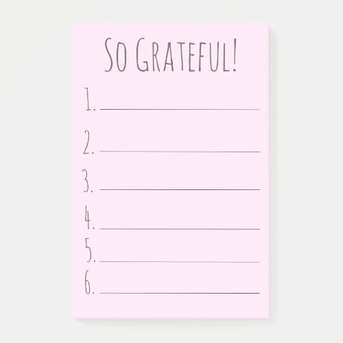 Simple Pink So Grateful Typography Gratitude List Post-it Notes