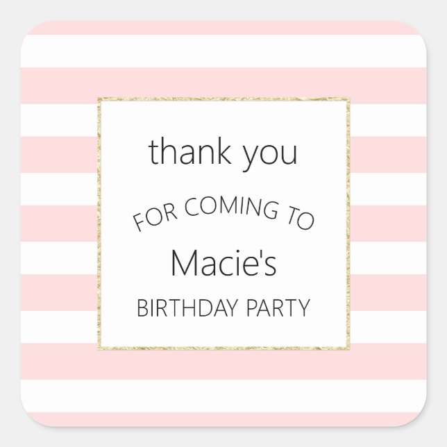 Simple pink stripe favor thank you sticker (Front)