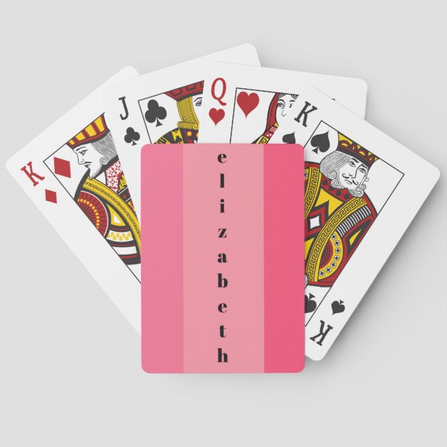 Simple Pink Stripes Black Name Text Poker Cards (Back)