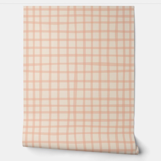 Simple Pink Stripes Gingham Peel Stick Wallpaper (Unrolling)