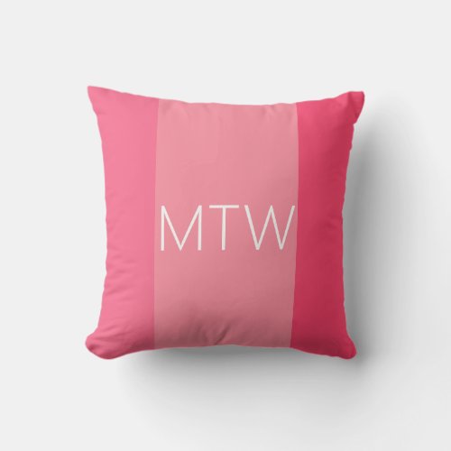 Simple Pink Stripes White Initials Monogram Throw Pillow