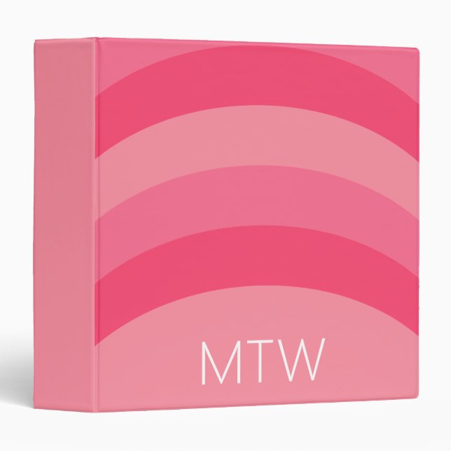 Simple Pink Stripes White Monogram 3 Ring Binder (Front/Spine)