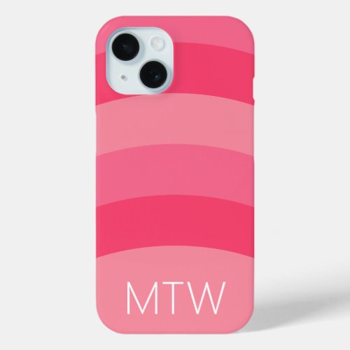 Simple Pink Stripes White Monogram iPhone 15 Case