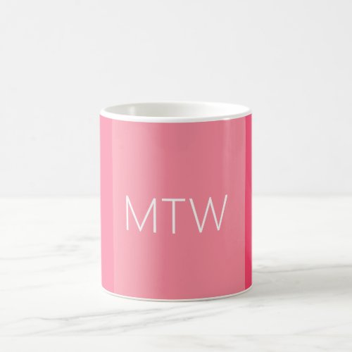 Simple Pink Stripes White Monogram Coffee Mug
