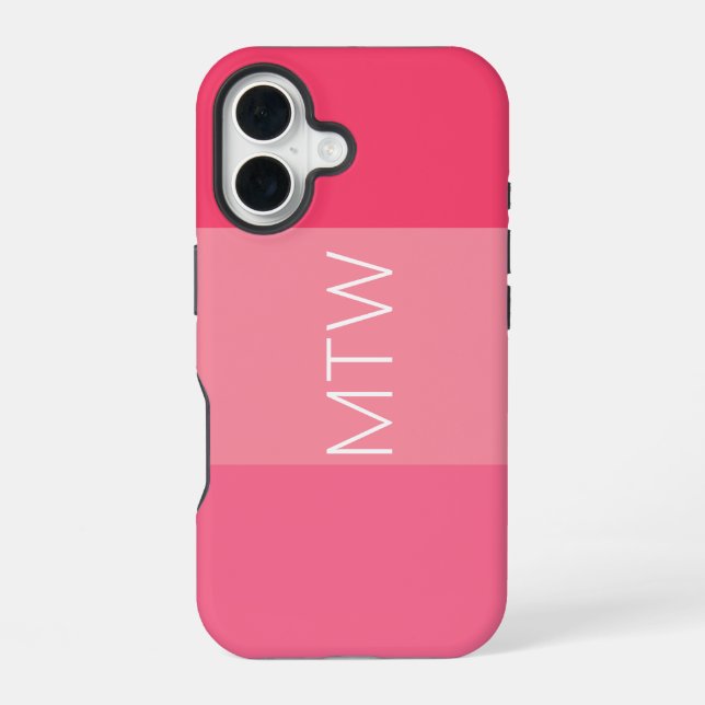 Simple Pink Stripes White Monogram Iphone Case (Back)