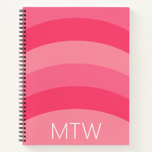 Simple Pink Stripes White Monogram Notebook