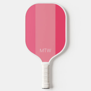 Simple Pink Stripes White Monogram Pickleball Paddle