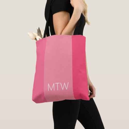 Simple Pink Stripes White Monogram Tote Bag