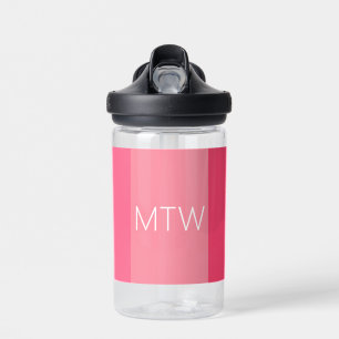Simple Pink Stripes White Monogram Water Bottle