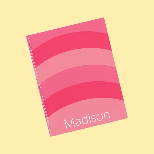 Simple Pink Stripes White Name Notebook