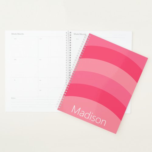 Simple Pink Stripes White Name Planner