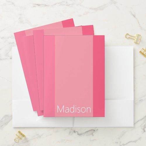 Simple Pink Stripes White Name Pocket Folder