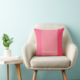 Simple Pink Stripes White Name Throw Pillow