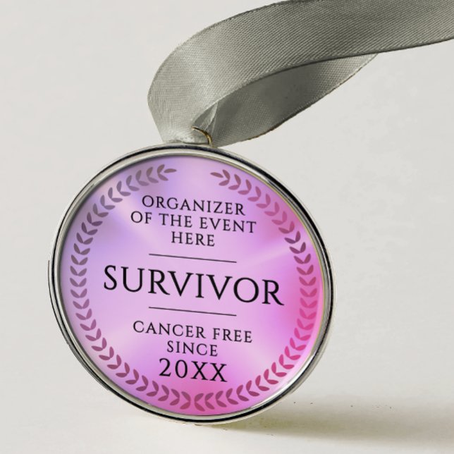 Simple Pink Survivor Awareness Fundraiser Medal Metal Ornament (Creator Uploaded)