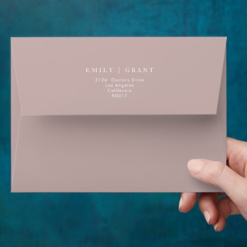 Simple Pink Taupe Text and White Modern Invitation Envelope