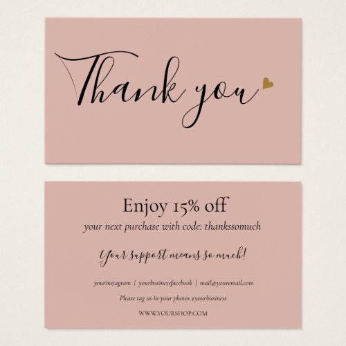 Simple Pink Thank You For Shopping Discount Card