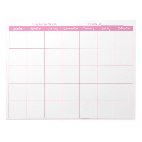 Simple Pink Thin Border Name Monthly Planner Notepad
