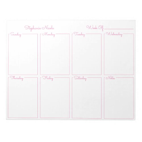 Simple Pink Thin Border Name Weekly Planner Notepad