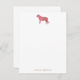 Simple Pink Tiger Art Personalized Stationery Note Card