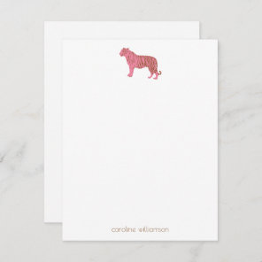 Simple Pink Tiger Art Personalized Stationery Note Card