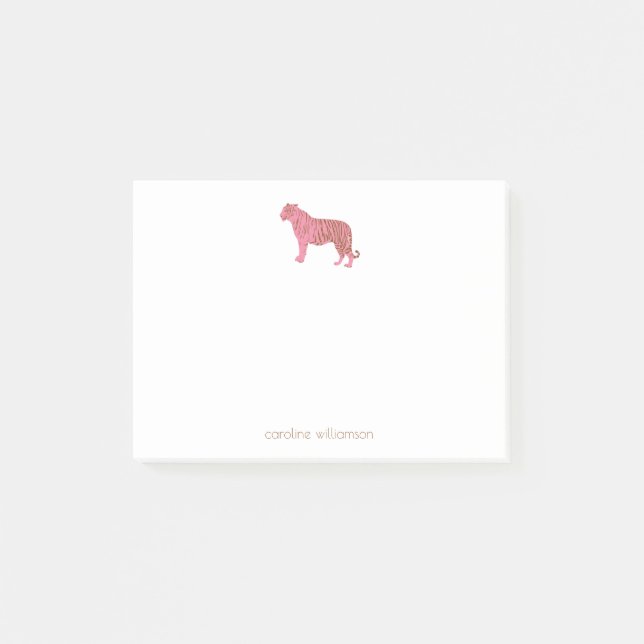 Simple Pink Tiger Art Personalized Stationery  Post-it Notes (Front)