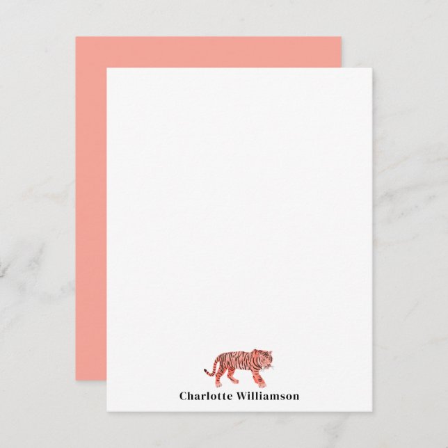 Simple Pink Tiger Personalized Stationery Note Car (Front/Back)