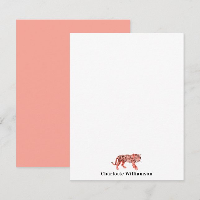 Simple Pink Tiger Personalized Stationery Note Car Card (Front/Back)