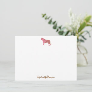 Simple Pink Tiger Script Personalized Stationery Note Card