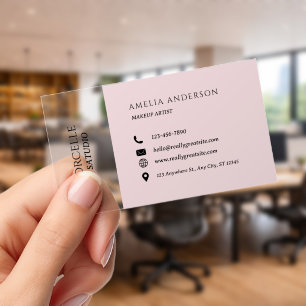 Simple Pink Trendy girly Makeup Artist Clear Business Cards