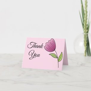 Simple Pink Tulip Cute & Custom Letterpress Thank You Card