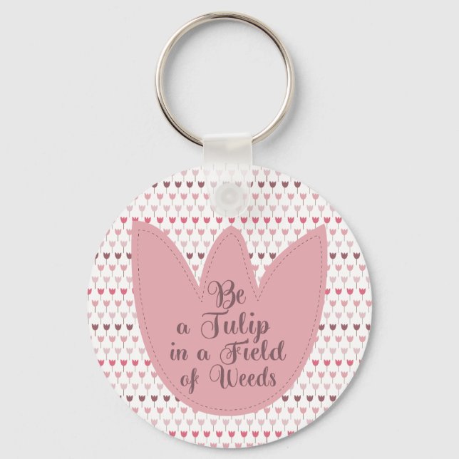 Simple Pink Tulip Pattern Keychain (Front)
