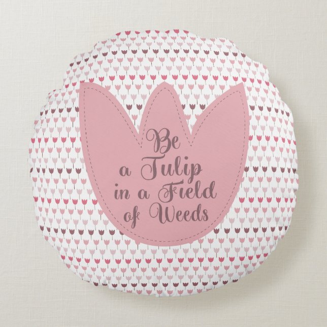Simple Pink Tulip Pattern Round Pillow (Front)