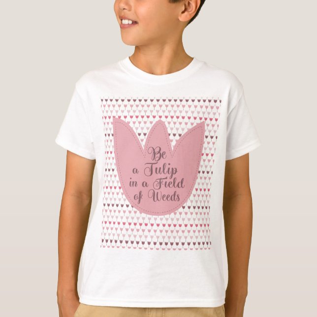 Simple Pink Tulip Pattern T-Shirt (Front)