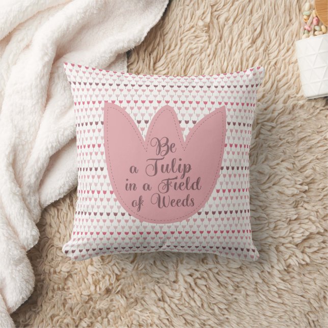 Simple Pink Tulip Pattern Throw Pillow (Blanket)
