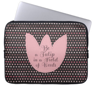 Simple Pink Tulip Pattern with dark background Laptop Sleeve