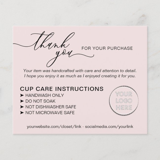 Simple Pink Tumbler Cup Care Instructions Flyer