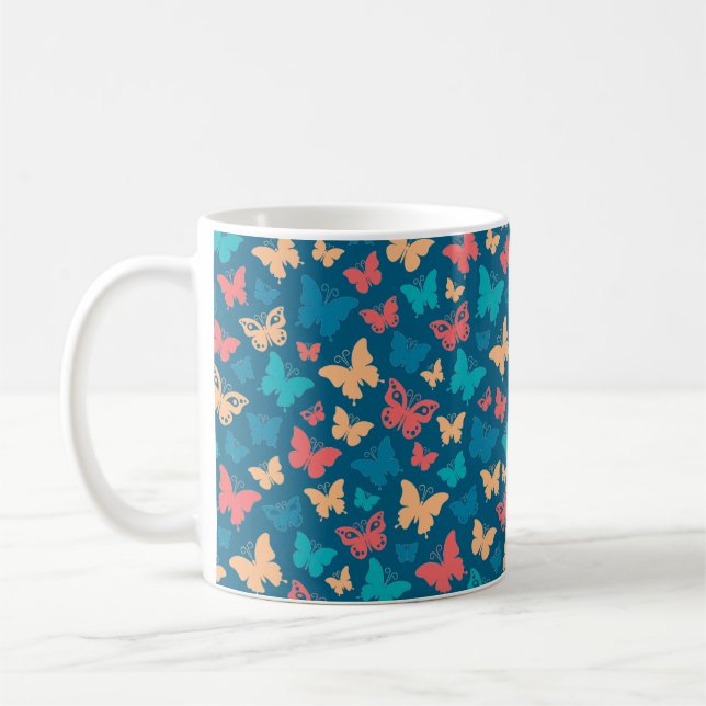 Simple Pink turquoise blue Butterfly pattern Coffee Mug (Left)