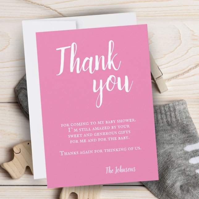 Simple Pink Typography Baby Shower Thank You Card (Creator Uploaded)