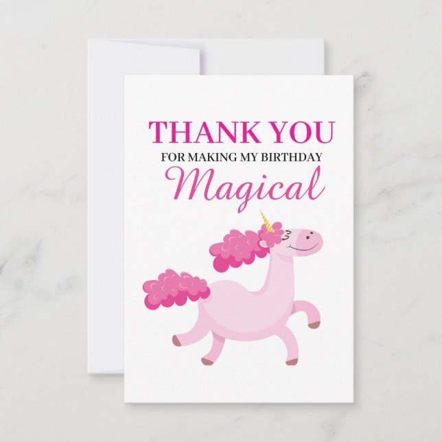Simple Pink Unicorn Girls Birthday  Thank You Card (Front)