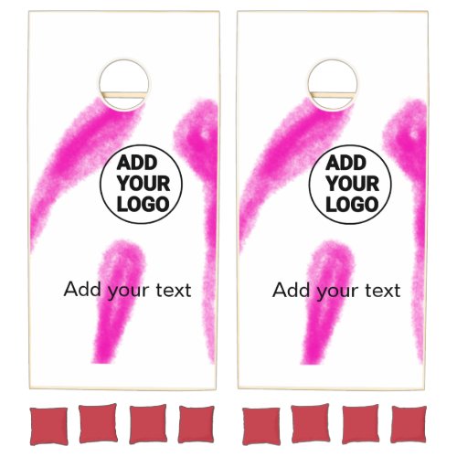 Simple pink watercolor abstract add your logo text cornhole set