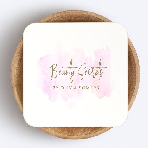 Simple Pink Watercolor  Beauty Square Business Card