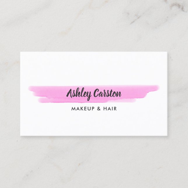 Simple Pink Watercolor Brushstroke Business Card (Front)